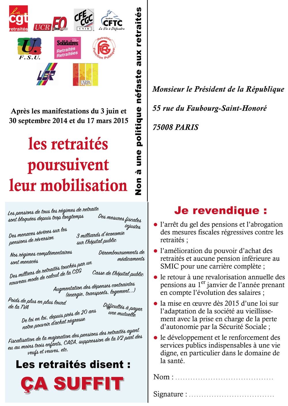 Campagne De Carte Petition Les Retraites Disent Ca Suffit Snuipp Fsu Section De La Gironde